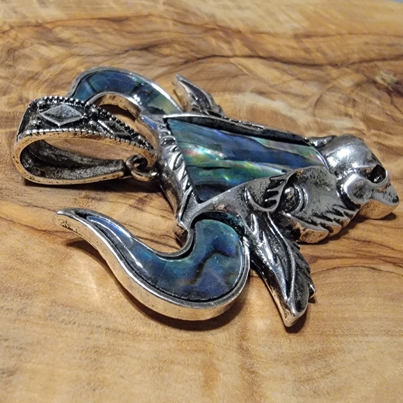 NEW Natural Rainbow Abalone Shell Titanium Steel Ox Head Pendant Bead Large Bale - Picture 7 of 7